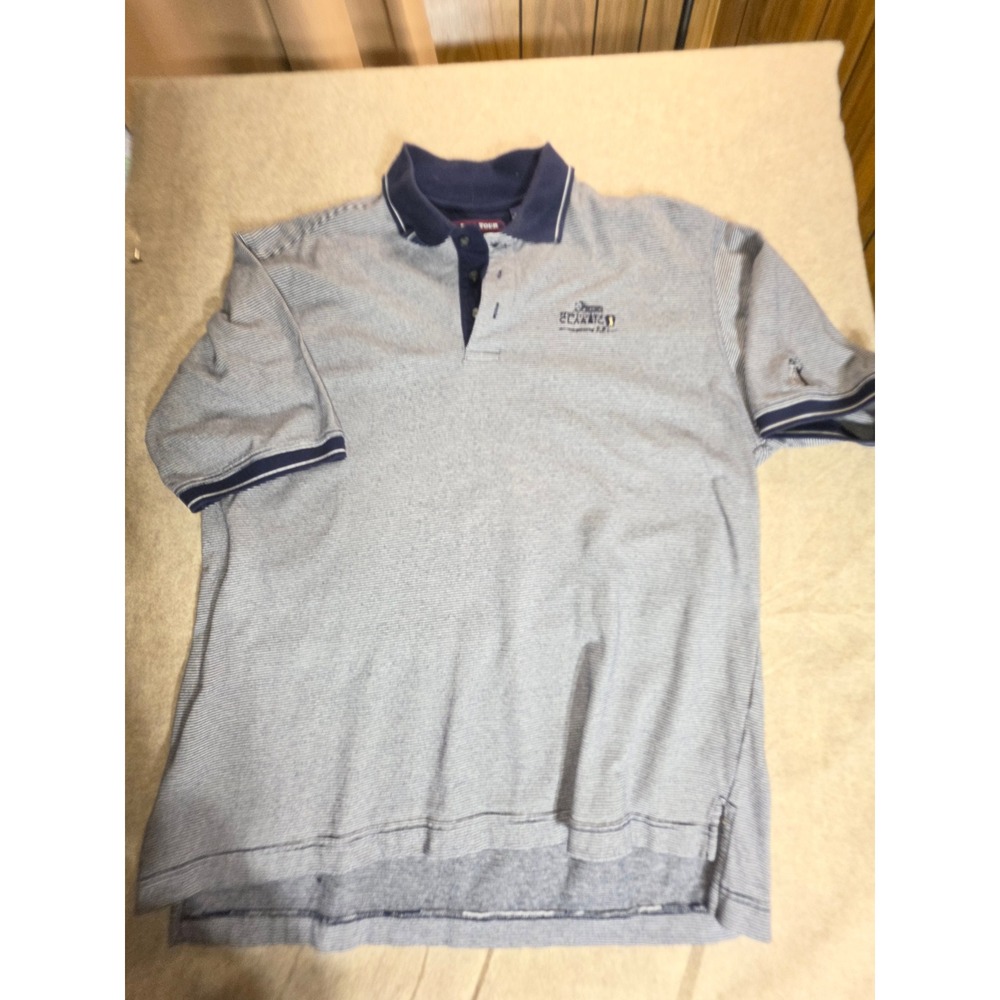 PGA Tour Mens Large Blue Striped SEI Pennsylvania Classic Golf Polo Shirt Cotton
